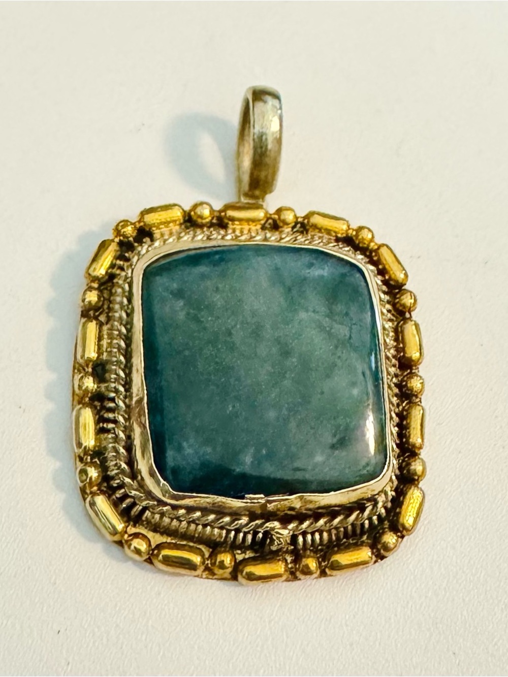Vintage Indian Snake Charmer Style Green Onyx Pendant, Mixed Metal